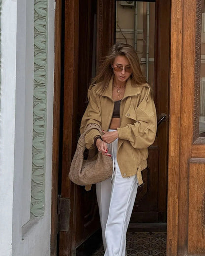 Vera Women's Jacket | Suede, Loose Fit Stand Collar 4