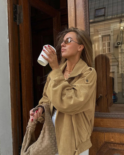 Vera Women's Jacket | Suede, Loose Fit Stand Collar 5