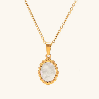 Vintage Mother of Pearl Pendant with Gold Trim – Waterproof, Hypoallergenic, Lightweight Jewelry for Women 0