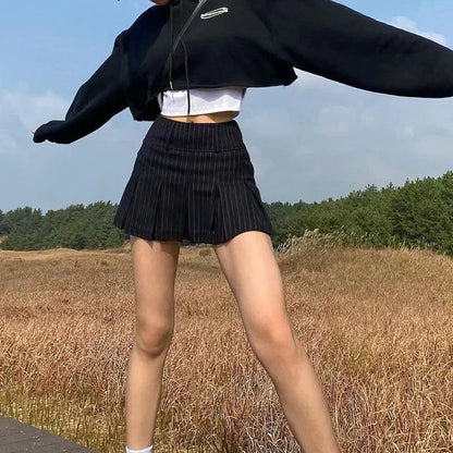 Vintage Pleated High Waist Skirts and Long Sleeve Sweater Tops 4