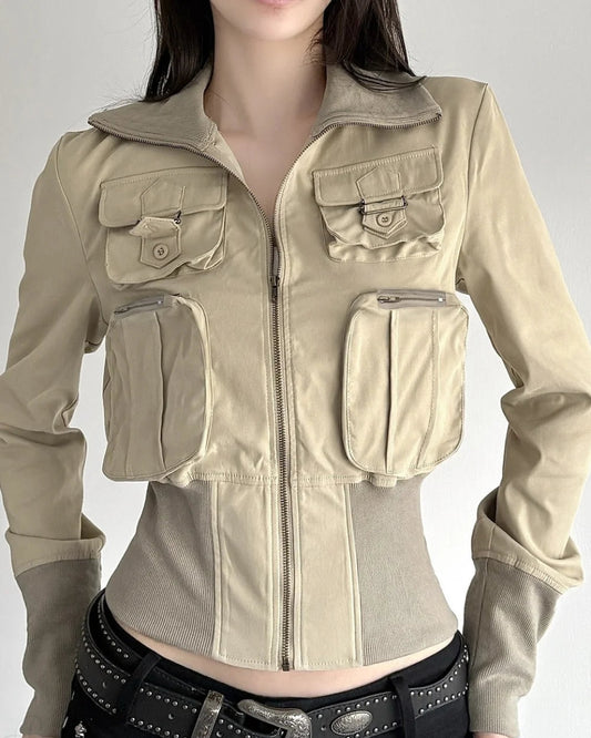 Vera Women's Fitted Jacket | Ribbed Design with Pockets 1