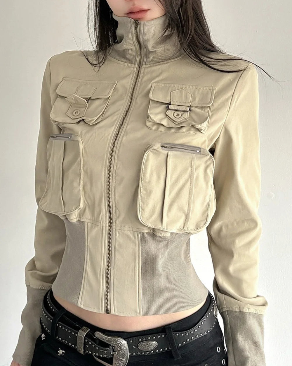 Vera Women's Fitted Jacket | Ribbed Design with Pockets 4