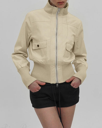 Vira Women's Jacket | Fitted Design, High Collar, Ribbed Pockets 3