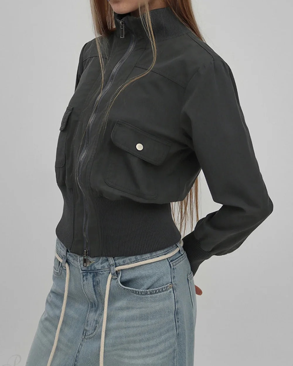 Vira Women's Jacket | Fitted Design, High Collar, Ribbed Pockets 4