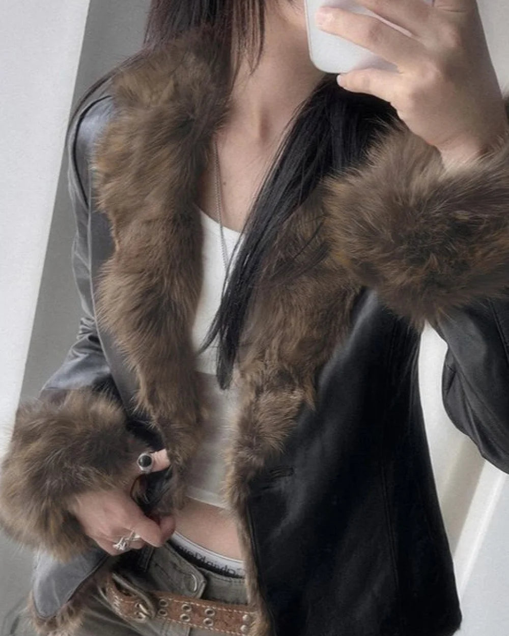 Vera Women's Cinching Jacket | Faux Leather with Furry Collar 2