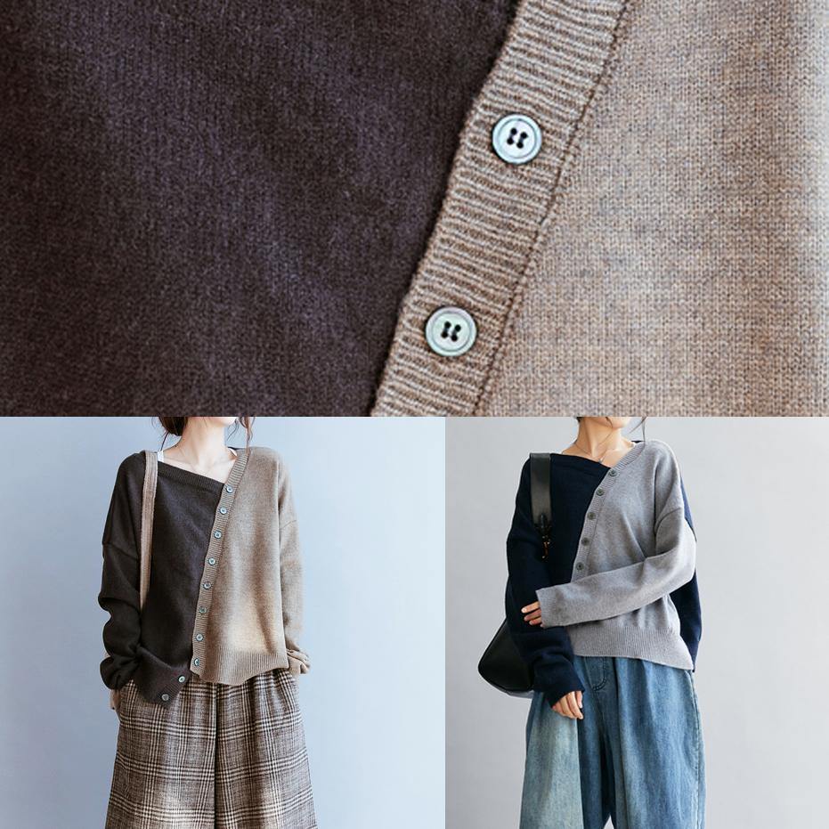 Women's Sweater Blue V-Neck Knit Loose Fit - 5