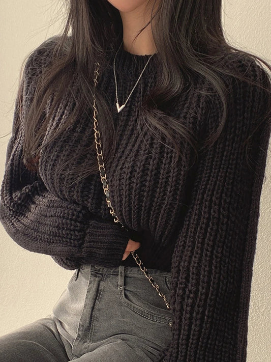 Vintage Women's Knitted Sweater - Cozy Casual Medium Length for Fall and Winter 1