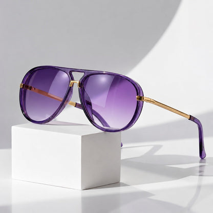 Women's Retro Aviator Sunglasses in Purple – front view | Hensley London