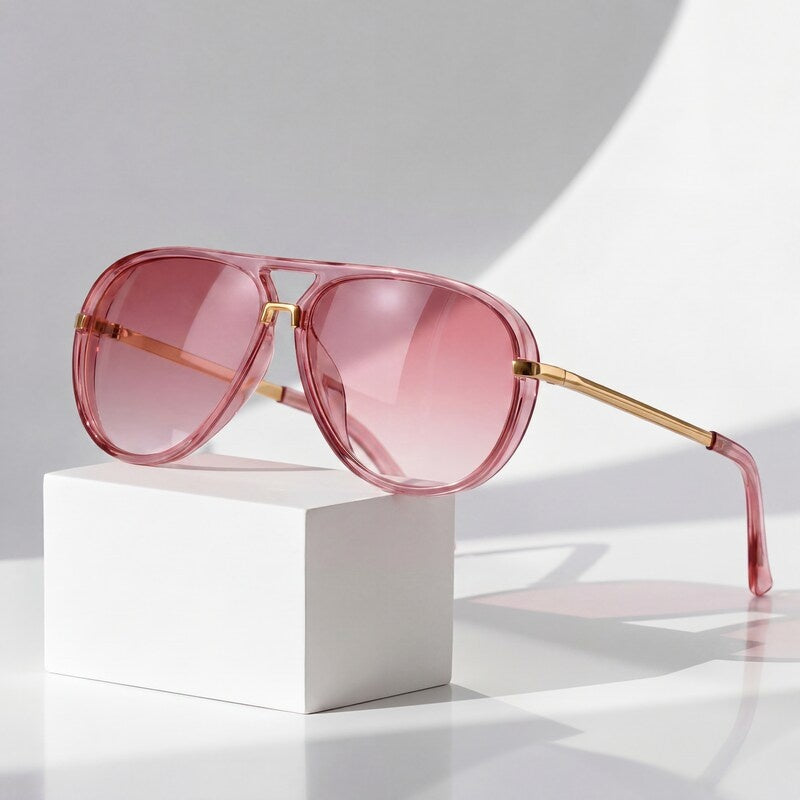 Women's Retro Aviator Sunglasses in Pink – front view | Hensley London