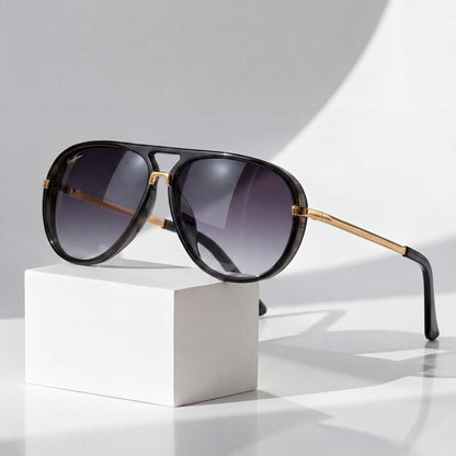 Women's Retro Aviator Sunglasses in Black – front view | Hensley London