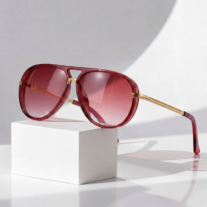 Women's Retro Aviator Sunglasses in Red – front view | Hensley London