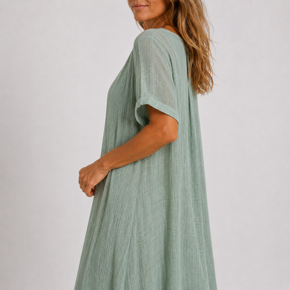 Women's Flowing V-Neck Maxi Dress – product view | Hensley London