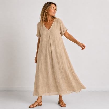 Women's Flowing V-Neck Maxi Dress – product view | Hensley London