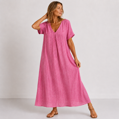 Women's Flowing V-Neck Maxi Dress – product view | Hensley London