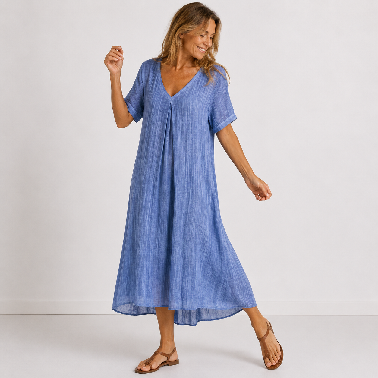 Women's Flowing V-Neck Maxi Dress – product view | Hensley London