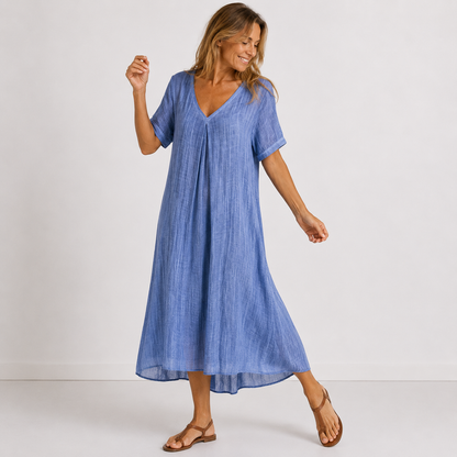 Women's Flowing V-Neck Maxi Dress – product view | Hensley London