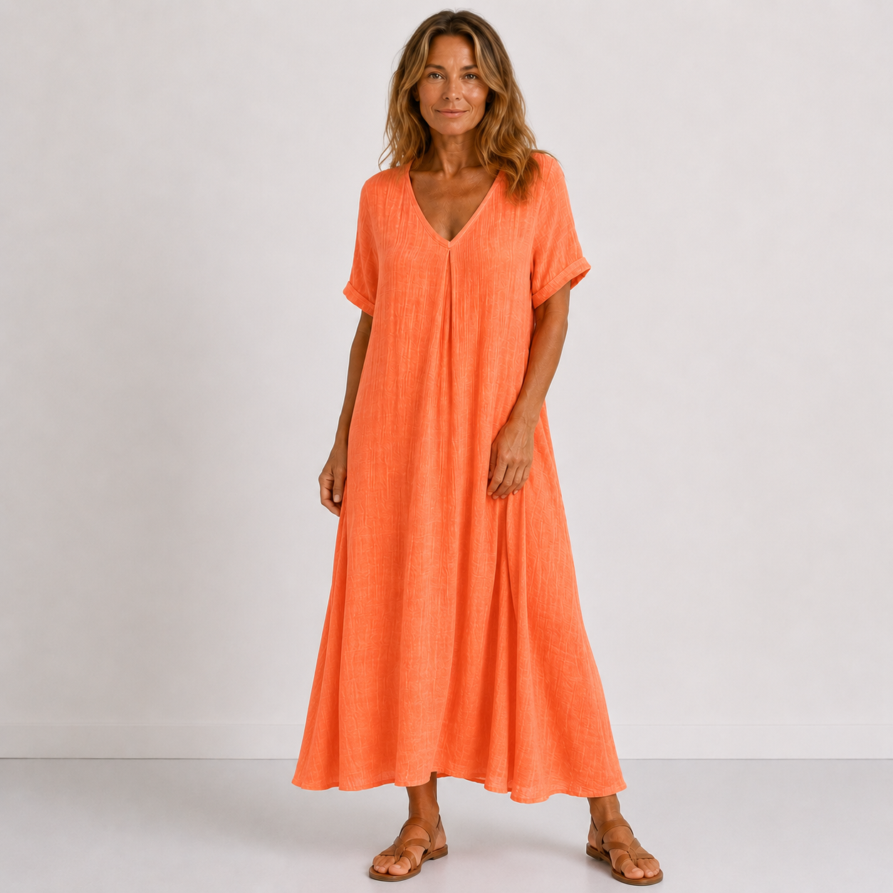 Women's Flowing V-Neck Maxi Dress – product view | Hensley London