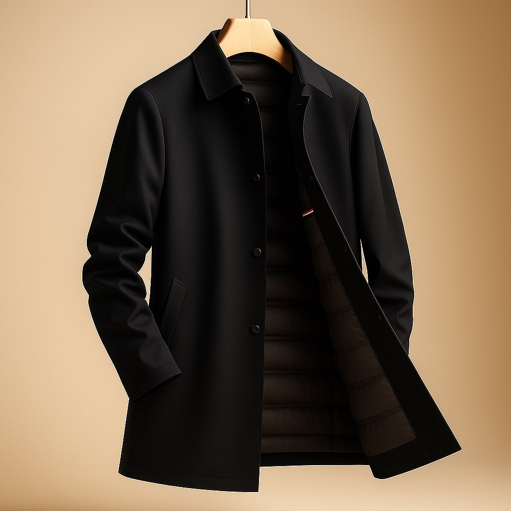 Men's Down-Filled Shell Coat - detail view | Hensley London