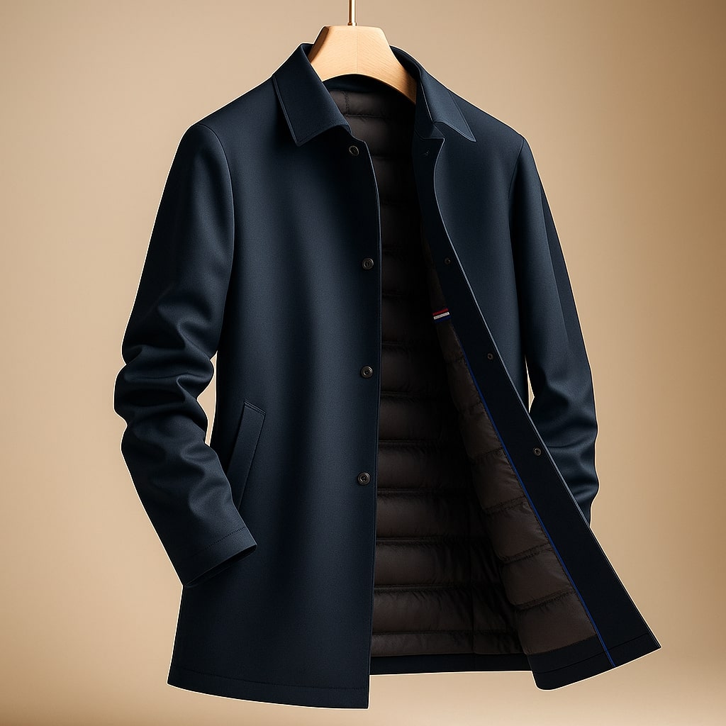 Men's Down-Filled Shell Coat - detail view | Hensley London