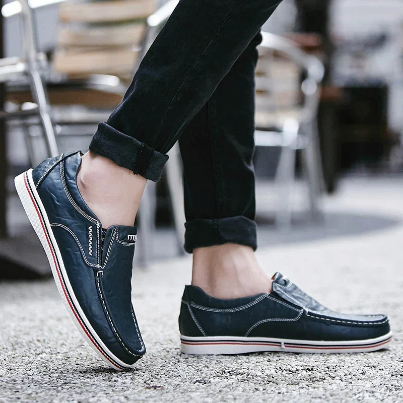 Men's Cowhide Leather Loafers in Blue - detail view | Hensley London