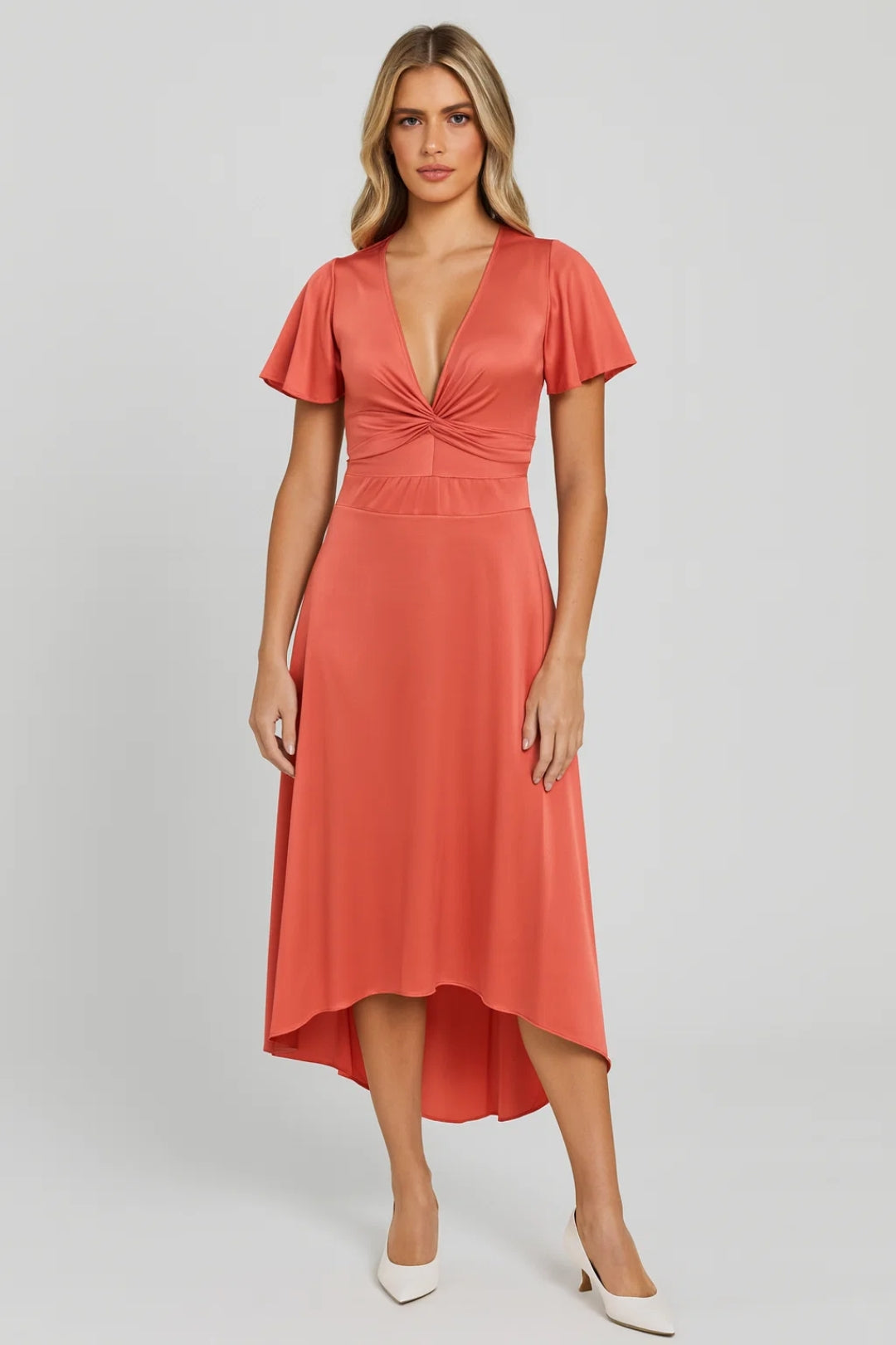 Women's Midi Dress Sage Green Lightweight Fabric Summer Dress - 1