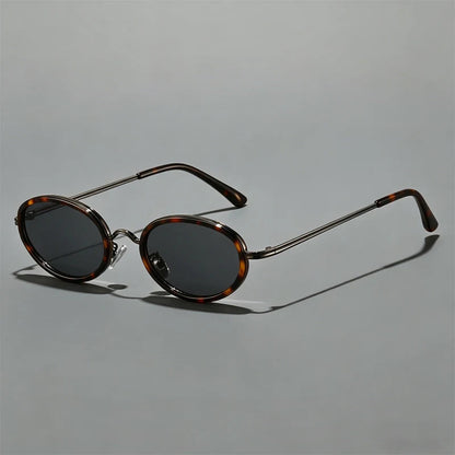 Men's Slim Metal Oval Retro Sunglasses in Tortoise – front view | Hensley London