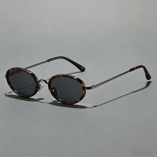 Men's Slim Metal Oval Retro Sunglasses in Tortoise – front view | Hensley London