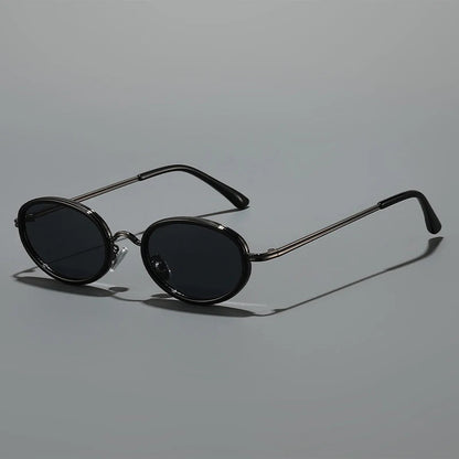 Men's Slim Metal Oval Retro Sunglasses in Black – front view | Hensley London