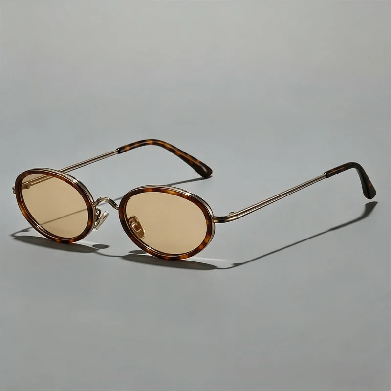 Men's Slim Metal Oval Retro Sunglasses in Bronze – front view | Hensley London