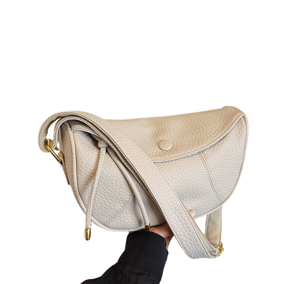 Women's Retro Dumpling Crossbody Shoulder Bag in Off-White – front view | Hensley London
