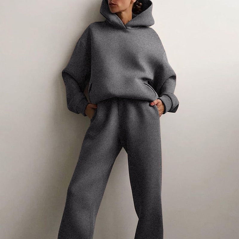 Women's Two-Piece Set Grey Cotton Oversized - 8
