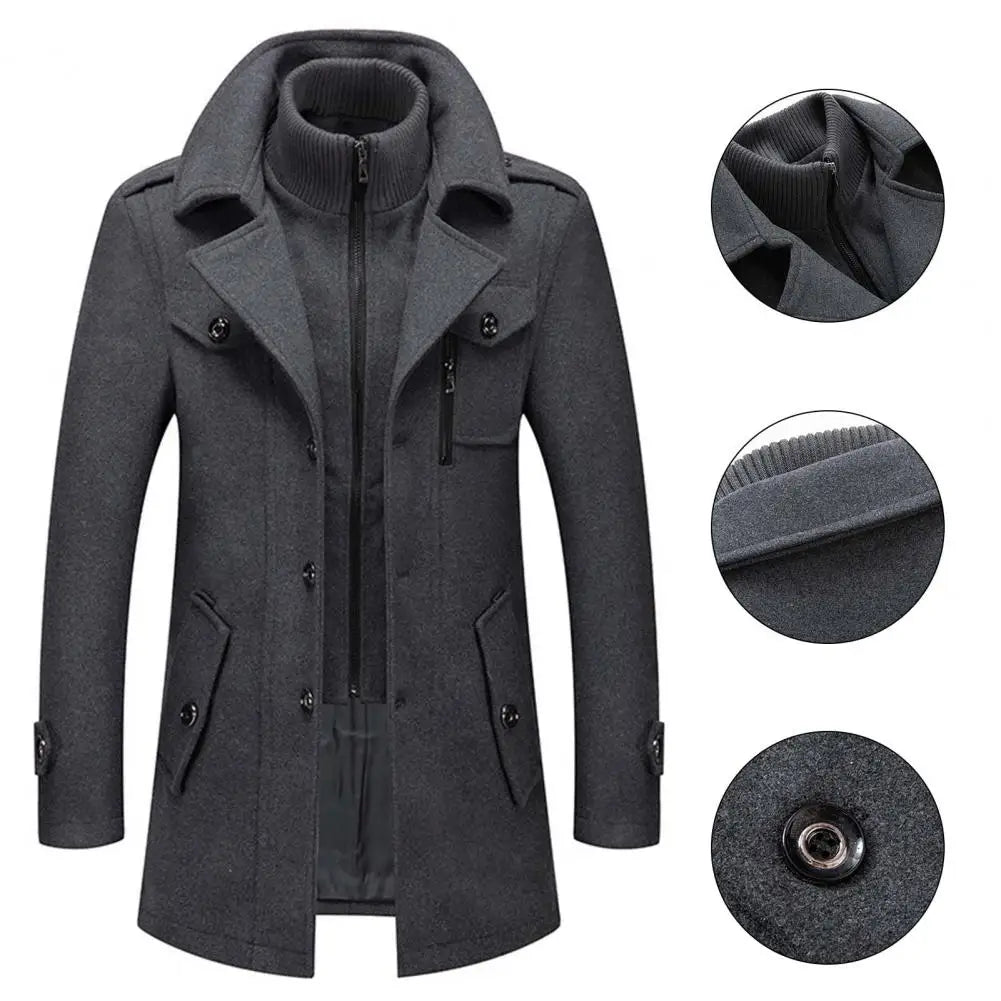 Men's Overcoat Black Wool Blend Elegant Long Coat - 4