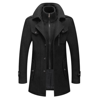 Men's Overcoat Black Wool Blend Elegant Long Coat - 5