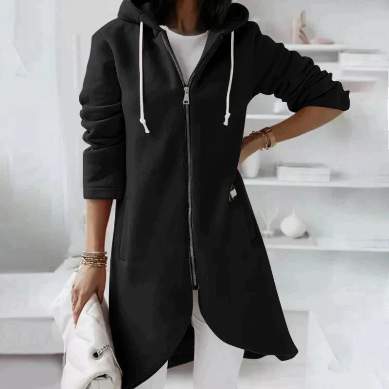 Women's Long Hoodie Black Cotton Blend - 4