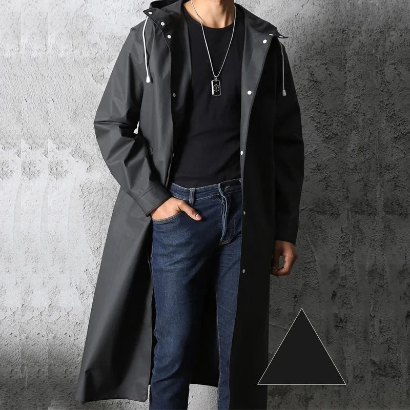 Men's Long Raincoat Black Premium Quality - 2