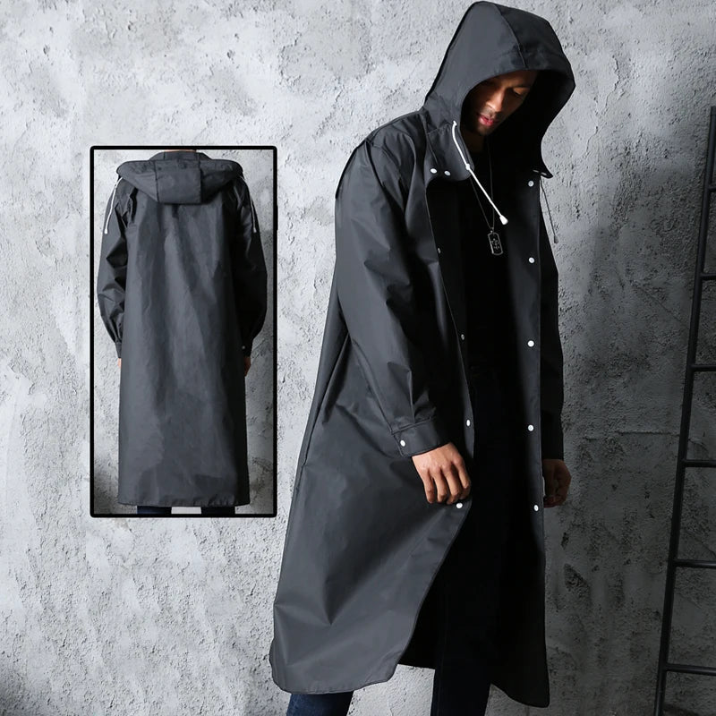 Men's Long Raincoat Black Premium Quality - 5