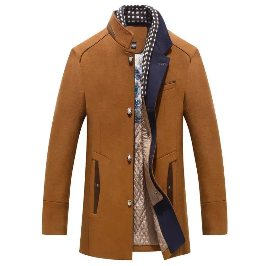 Men's Wool Coat Black Classic Shawl Collar Warm Winter Overcoat - 1