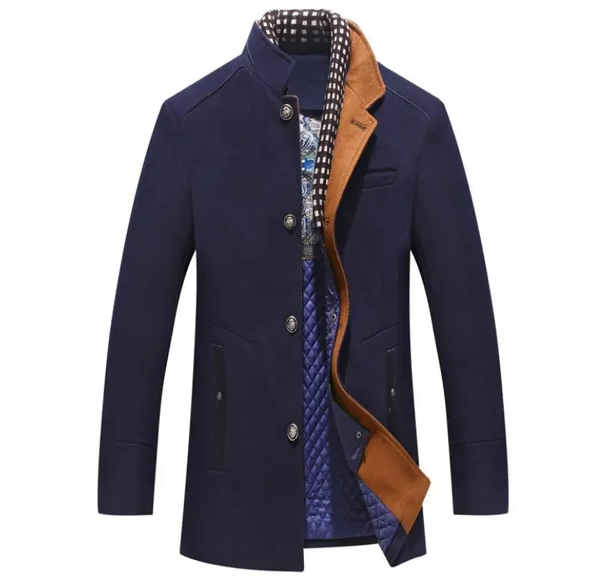 Men's Wool Coat Black Classic Shawl Collar Warm Winter Overcoat - 2