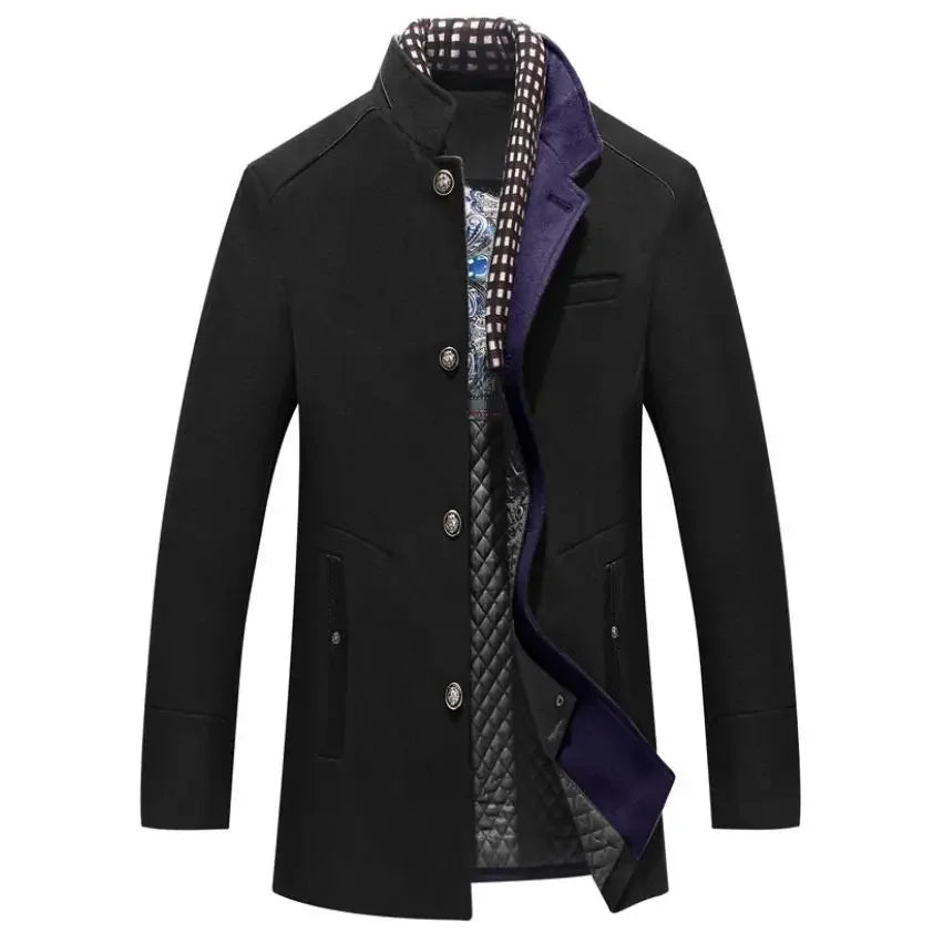 Men's Wool Coat Black Classic Shawl Collar Warm Winter Overcoat - 3