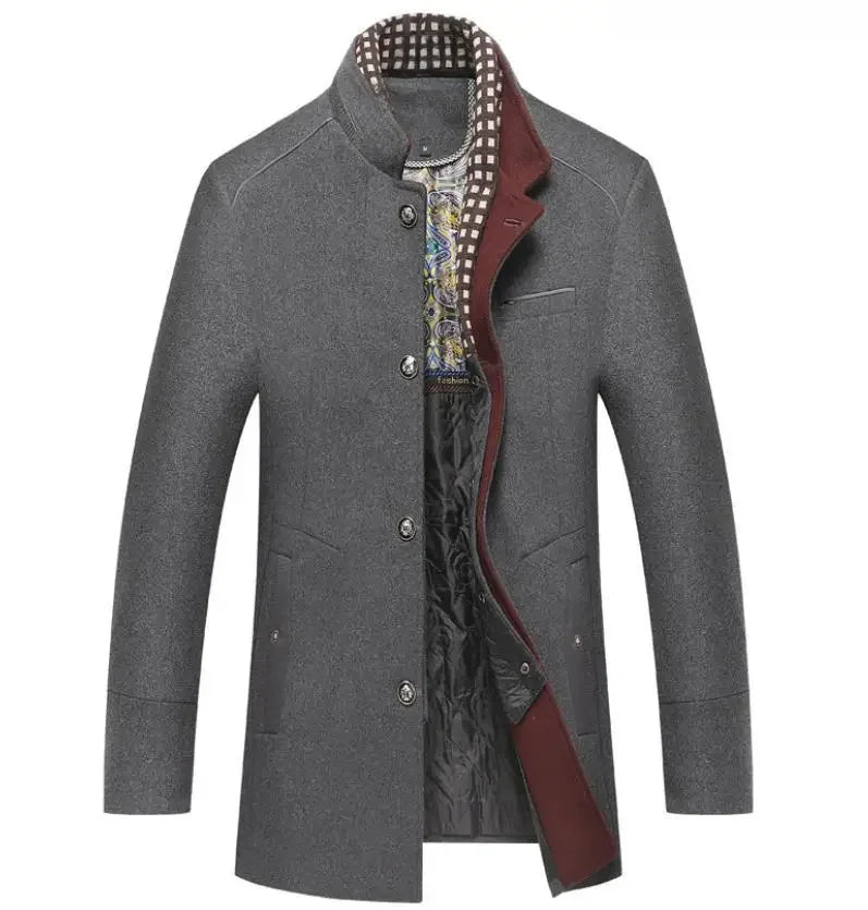 Men's Wool Coat Black Classic Shawl Collar Warm Winter Overcoat - 4