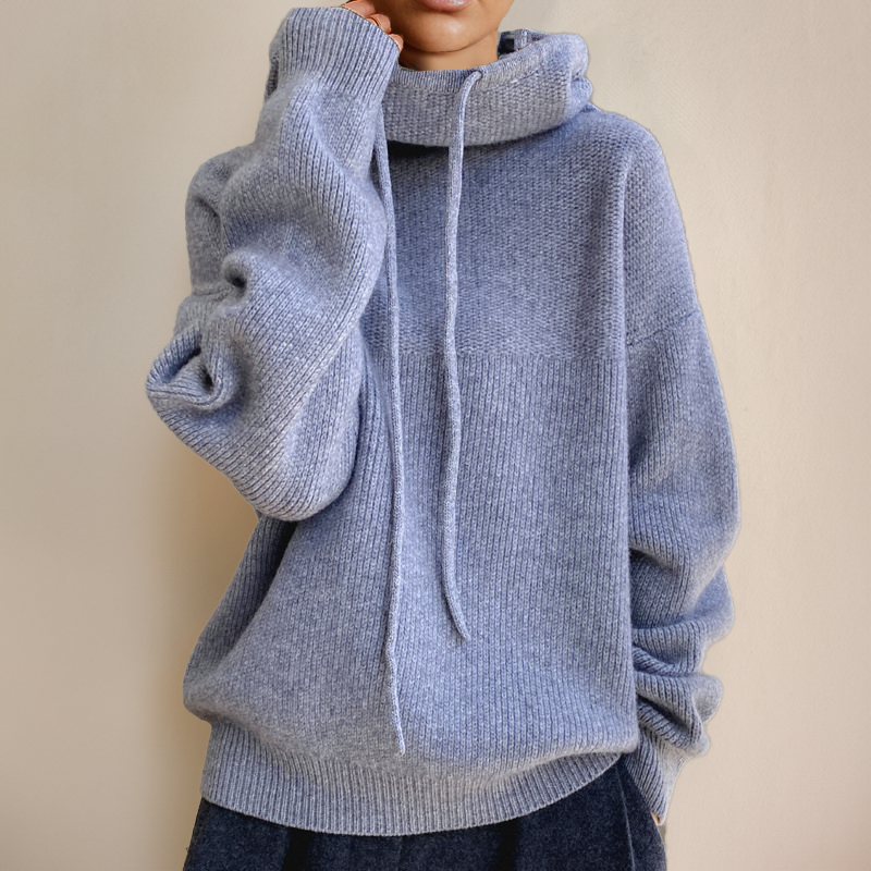 Women's Knitted Hoodie Grey Knit - 5