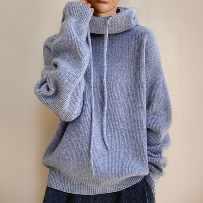 Women's Knitted Hoodie Grey Knit - 5
