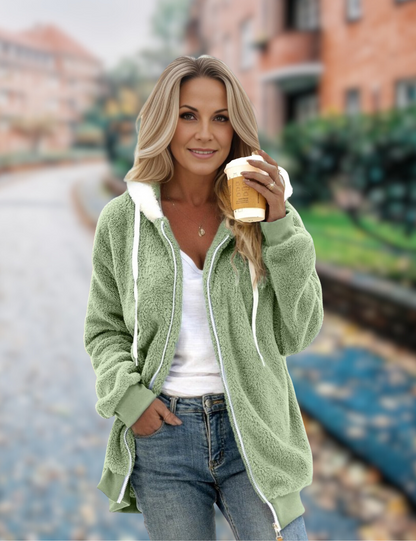 Women's Hooded Jacket Grey Fleece - 1