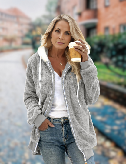 Women's Hooded Jacket Grey Fleece - 3