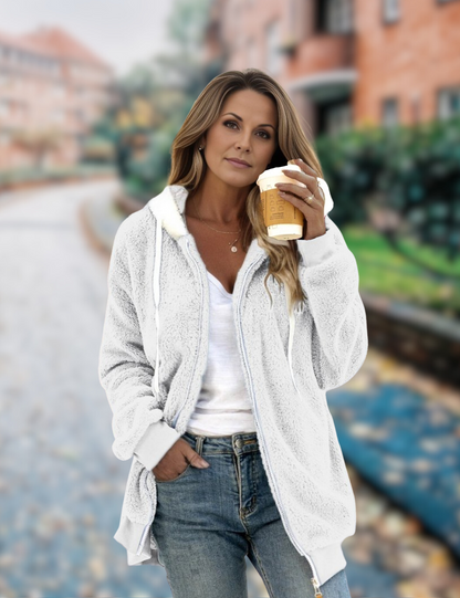 Women's Hooded Jacket Grey Fleece - 4