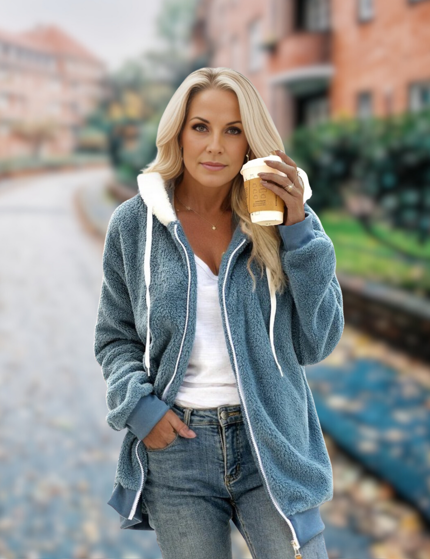 Women's Hooded Jacket Grey Fleece - 8