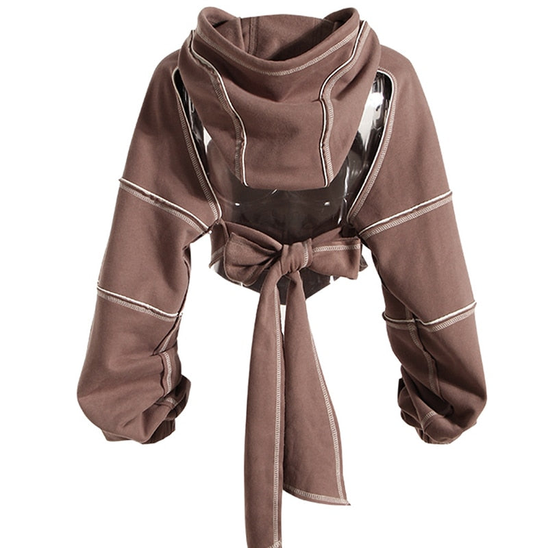 Women's Cropped Hoodie Black Cotton Polyester - 3