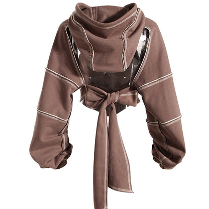 Women's Cropped Hoodie Black Cotton Polyester - 3