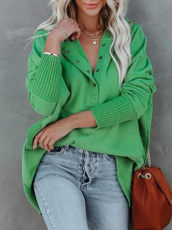 Women's V-neck Hoodie Grey Polyester - 3