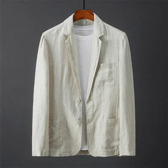 Men's Blazer Jacket Beige Linen Cotton - 2
